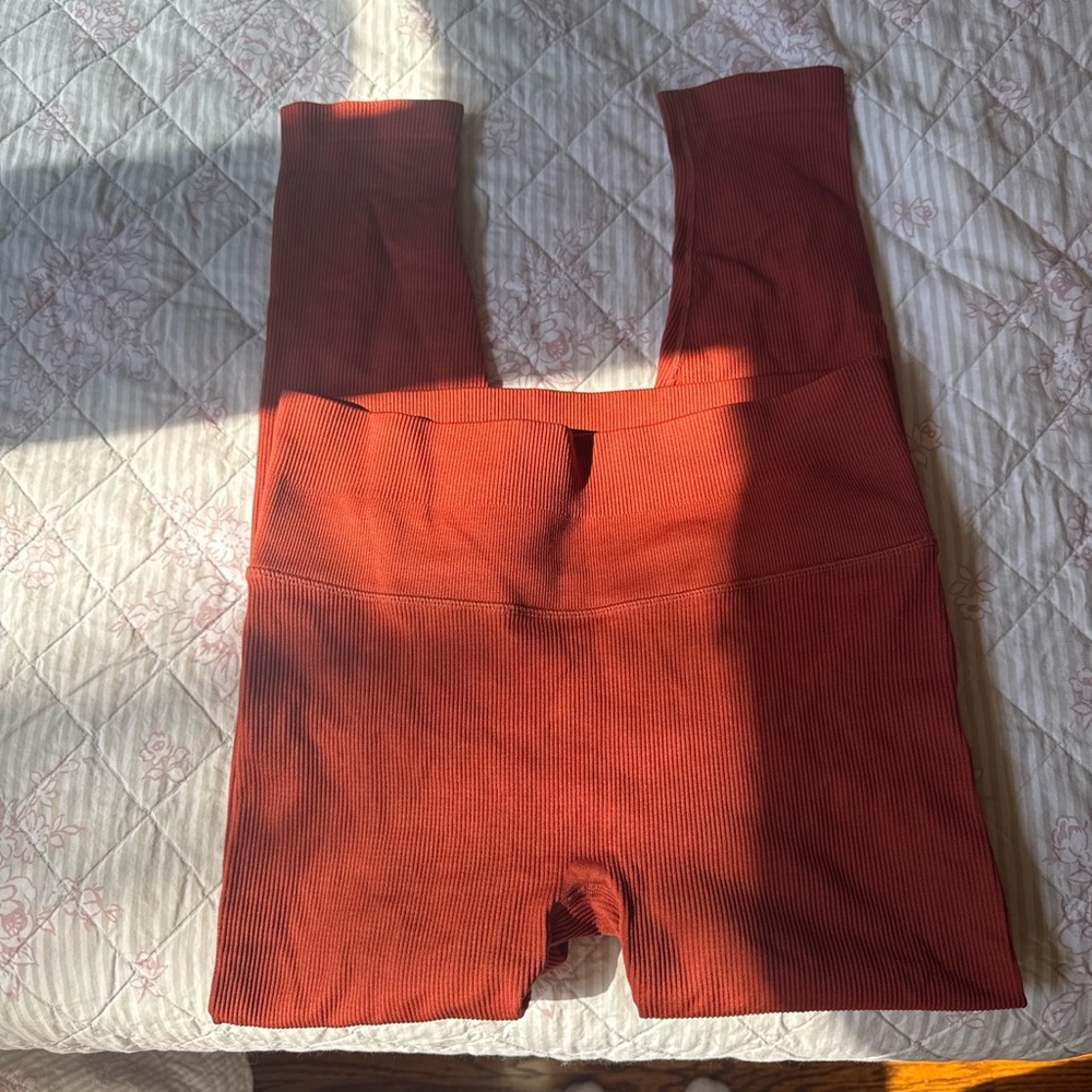 Ribbed High-Waist Leggings - Rust Orange